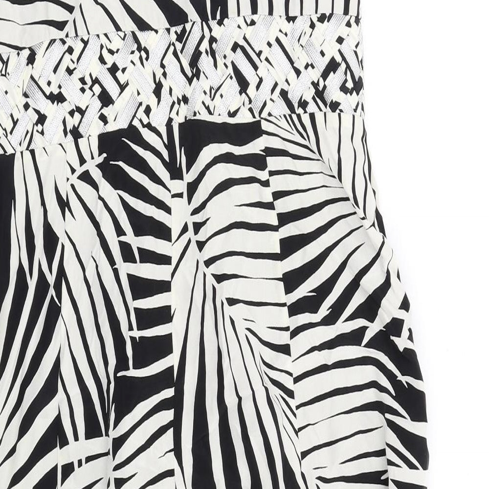 Monsoon Womens Black Geometric Silk A-Line Size 14 Square Neck Zip