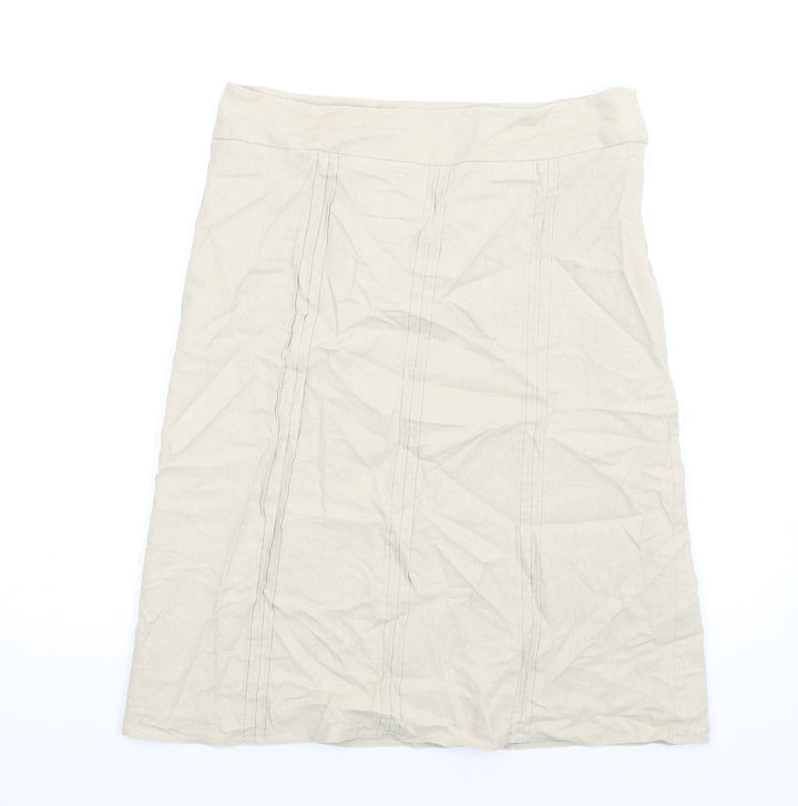 BHS Womens Beige Linen A-Line Skirt Size 12 Zip