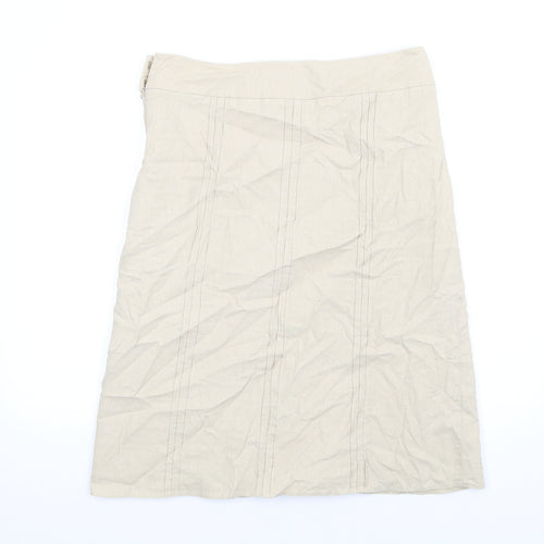 BHS Womens Beige Linen A-Line Skirt Size 12 Zip