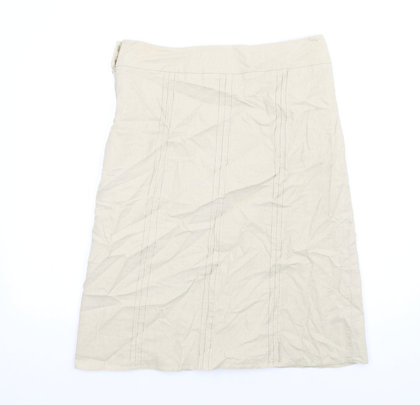 BHS Womens Beige Linen A-Line Skirt Size 12 Zip