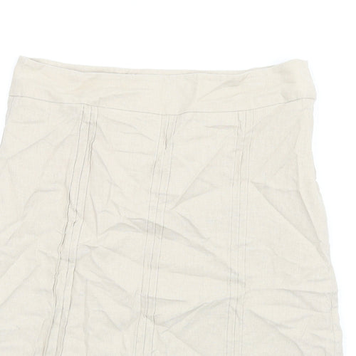 BHS Womens Beige Linen A-Line Skirt Size 12 Zip