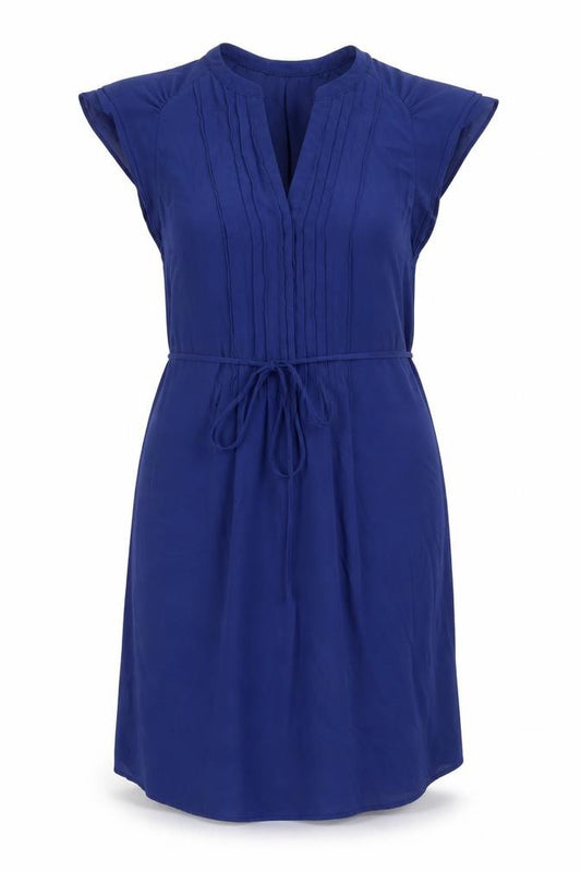 Front view of H&M women’s blue polyester a-line, size UK 6, v-neck button
