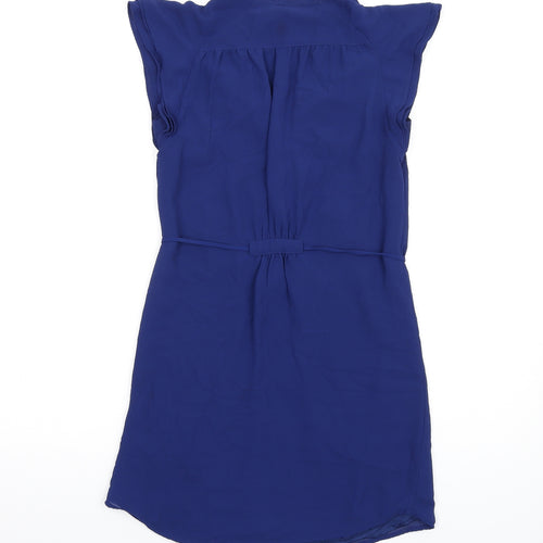 H&M Womens Blue Polyester A-Line Size 6 V-Neck Button