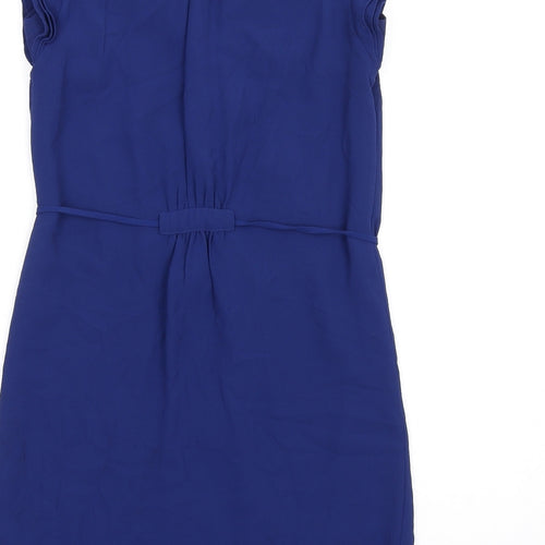 H&M Womens Blue Polyester A-Line Size 6 V-Neck Button