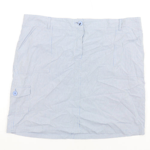 Authentic Womens Blue Striped Cotton A-Line Skirt Size 20 Zip