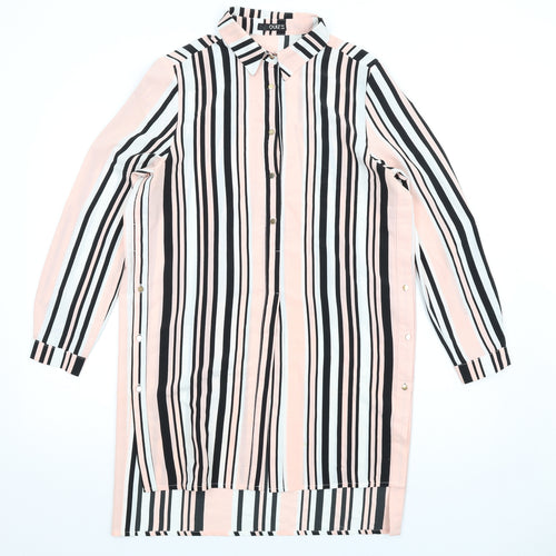 Quiz Womens Pink Striped Polyester Shirt Dress Size 10 Collared Button