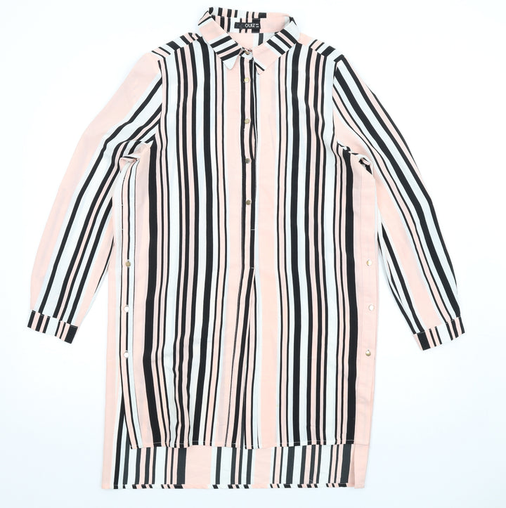 Quiz Womens Pink Striped Polyester Shirt Dress Size 10 Collared Button