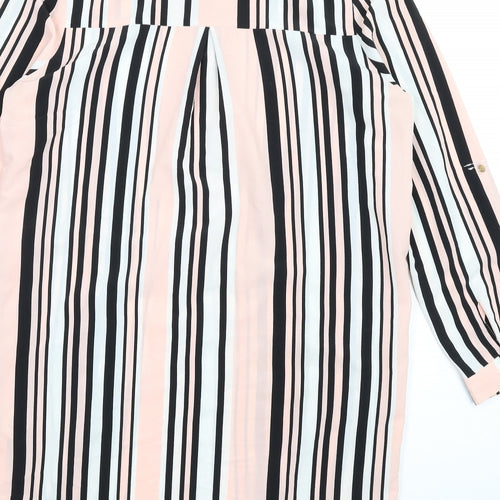 Quiz Womens Pink Striped Polyester Shirt Dress Size 10 Collared Button