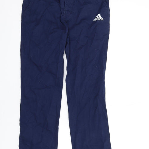 adidas Mens Blue Cotton Trousers Size 32 in L33 in Regular Zip