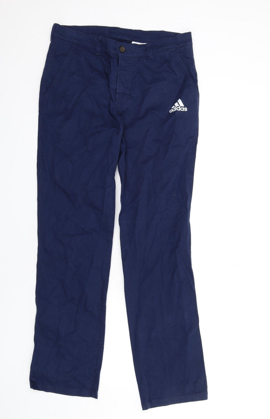 adidas Mens Blue Cotton Trousers Size 32 in L33 in Regular Zip