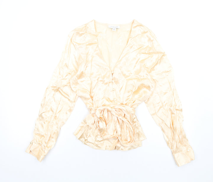 Topshop Womens Ivory Viscose Basic Button-Up Size 8 V-Neck