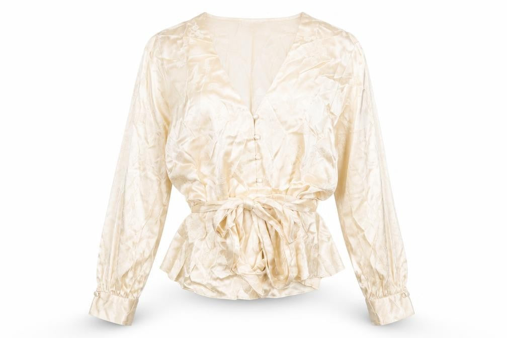 Front view of Topshop women’s ivory viscose basic button-up, size UK 8, v-neck