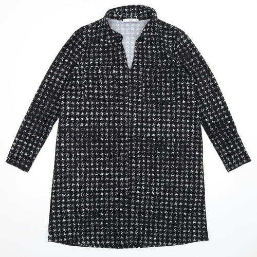 Mango Womens Black Geometric Polyester Shirt Dress Size L Collared Pullover