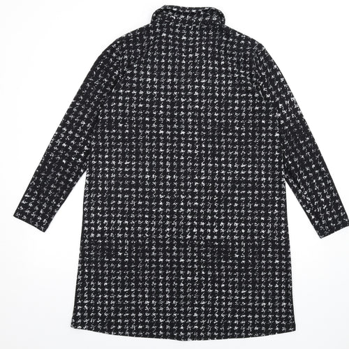 Mango Womens Black Geometric Polyester Shirt Dress Size L Collared Pullover