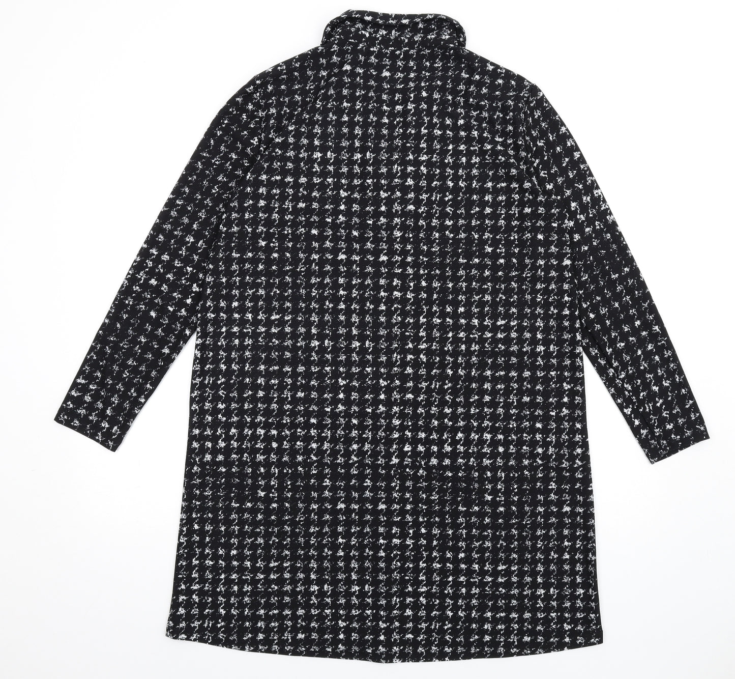 Mango Womens Black Geometric Polyester Shirt Dress Size L Collared Pullover