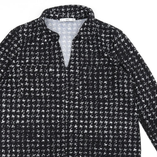 Mango Womens Black Geometric Polyester Shirt Dress Size L Collared Pullover