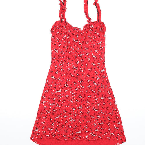 PRETTYLITTLETHING Womens Red Floral Viscose A-Line Size 6 V-Neck Pullover