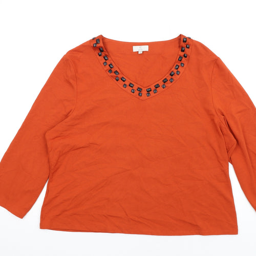 CC Womens Orange Viscose Basic T-Shirt Size XL V-Neck - Beaded Neckline