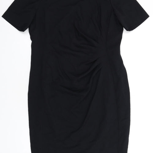 Marks and Spencer Womens Black Polyester Pencil Dress Size 20 Round Neck Zip