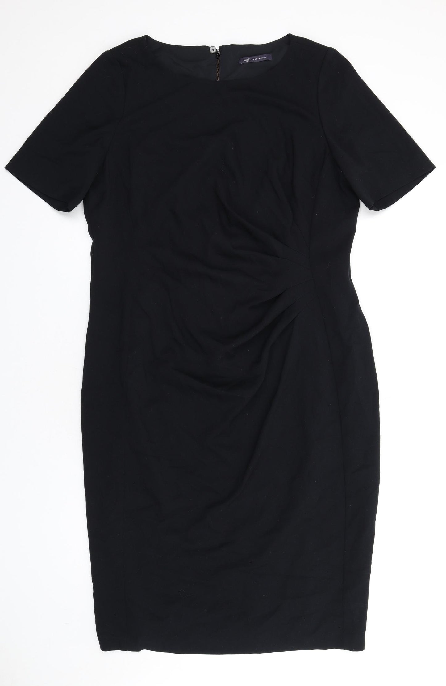 Marks and Spencer Womens Black Polyester Pencil Dress Size 20 Round Neck Zip