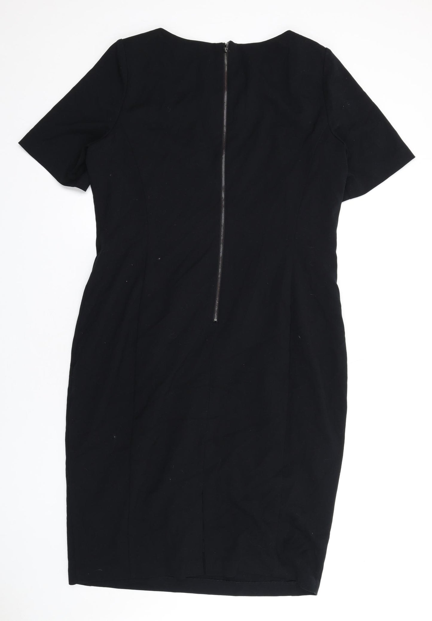 Marks and Spencer Womens Black Polyester Pencil Dress Size 20 Round Neck Zip