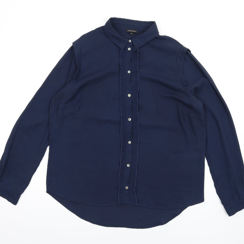 River Island Womens Blue Polyester Basic Button-Up Size 14 Collared - Ruffle