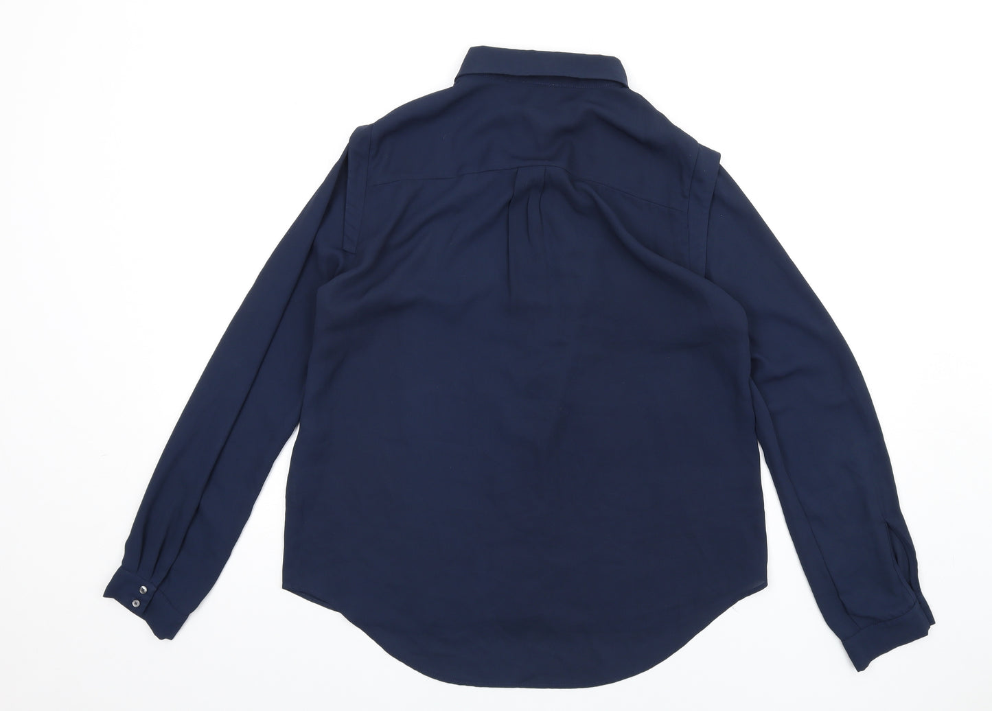 River Island Womens Blue Polyester Basic Button-Up Size 14 Collared - Ruffle