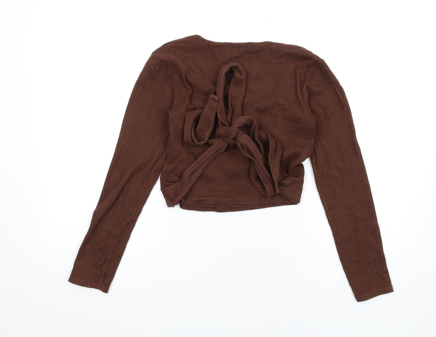 Zara Womens Brown Cotton Cropped T-Shirt Size M V-Neck