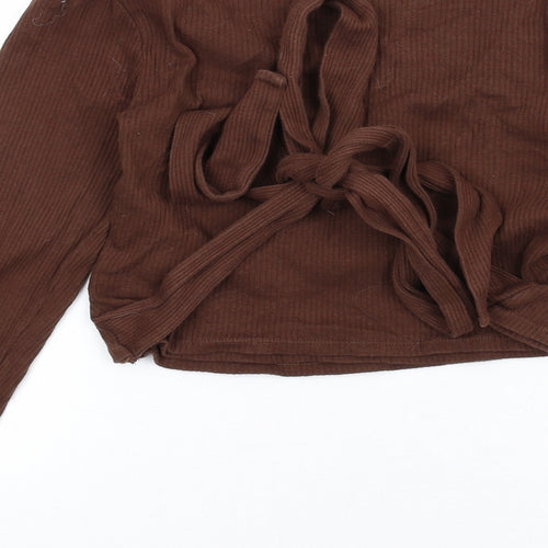 Zara Womens Brown Cotton Cropped T-Shirt Size M V-Neck