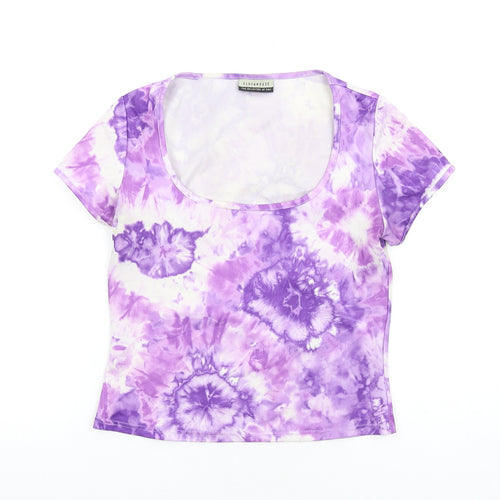 C&A Womens Purple Geometric Polyethylene Basic T-Shirt Size 14 Scoop Neck - Tie Dye