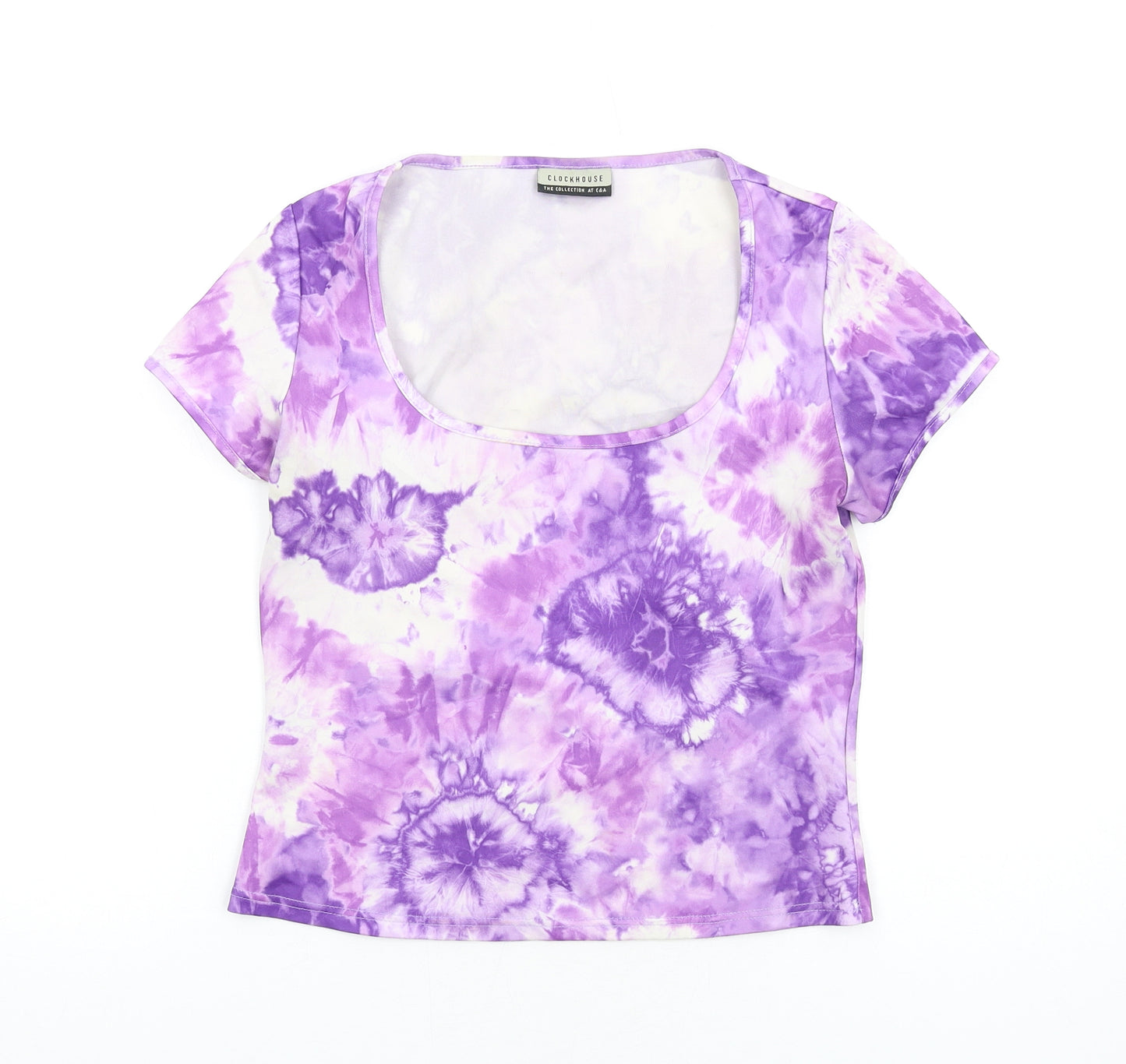 C&A Womens Purple Geometric Polyethylene Basic T-Shirt Size 14 Scoop Neck - Tie Dye