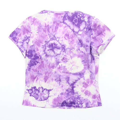 C&A Womens Purple Geometric Polyethylene Basic T-Shirt Size 14 Scoop Neck - Tie Dye