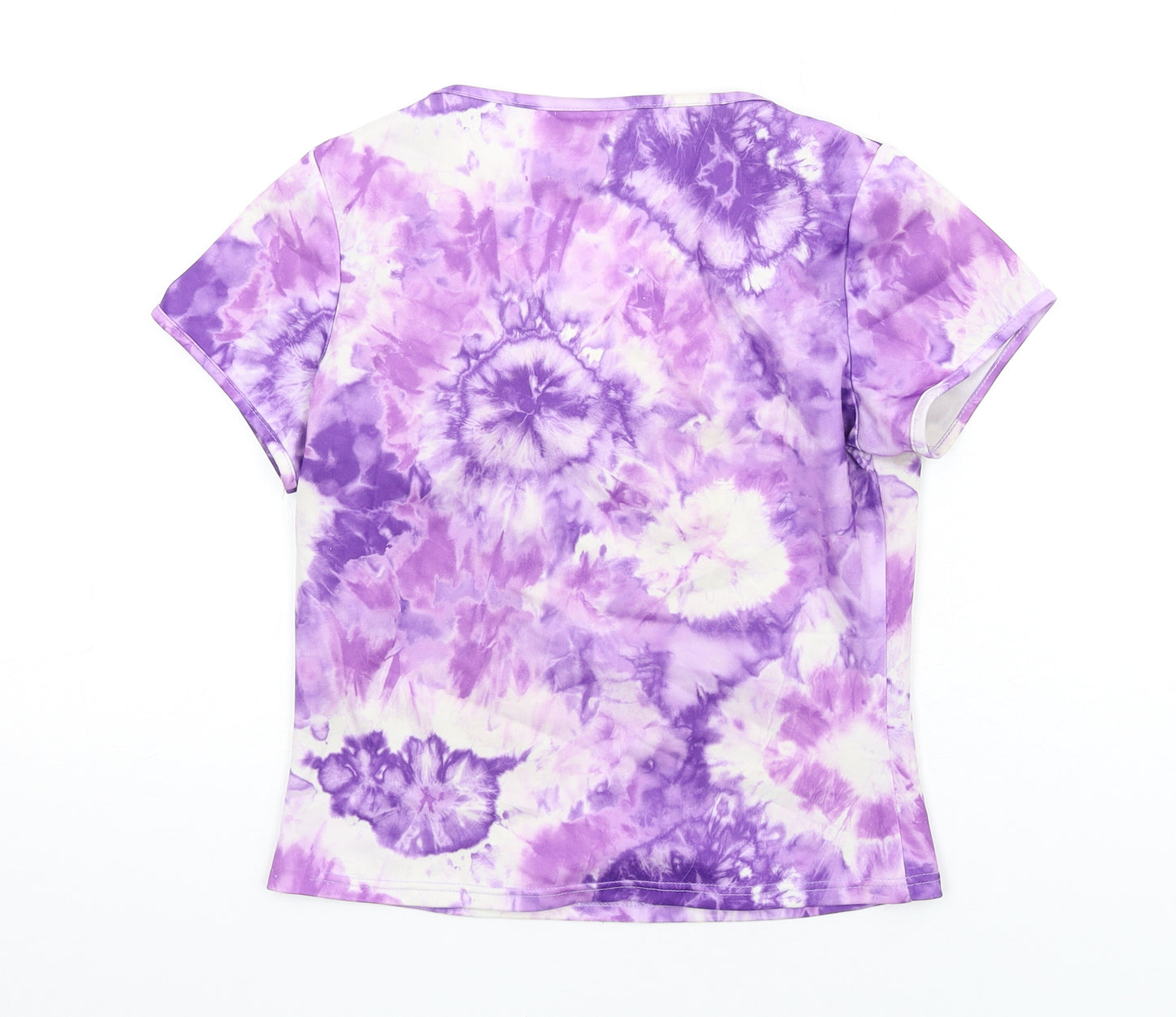 C&A Womens Purple Geometric Polyethylene Basic T-Shirt Size 14 Scoop Neck - Tie Dye