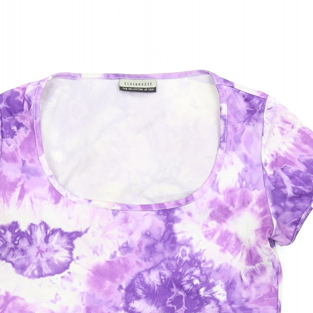 C&A Womens Purple Geometric Polyethylene Basic T-Shirt Size 14 Scoop Neck - Tie Dye