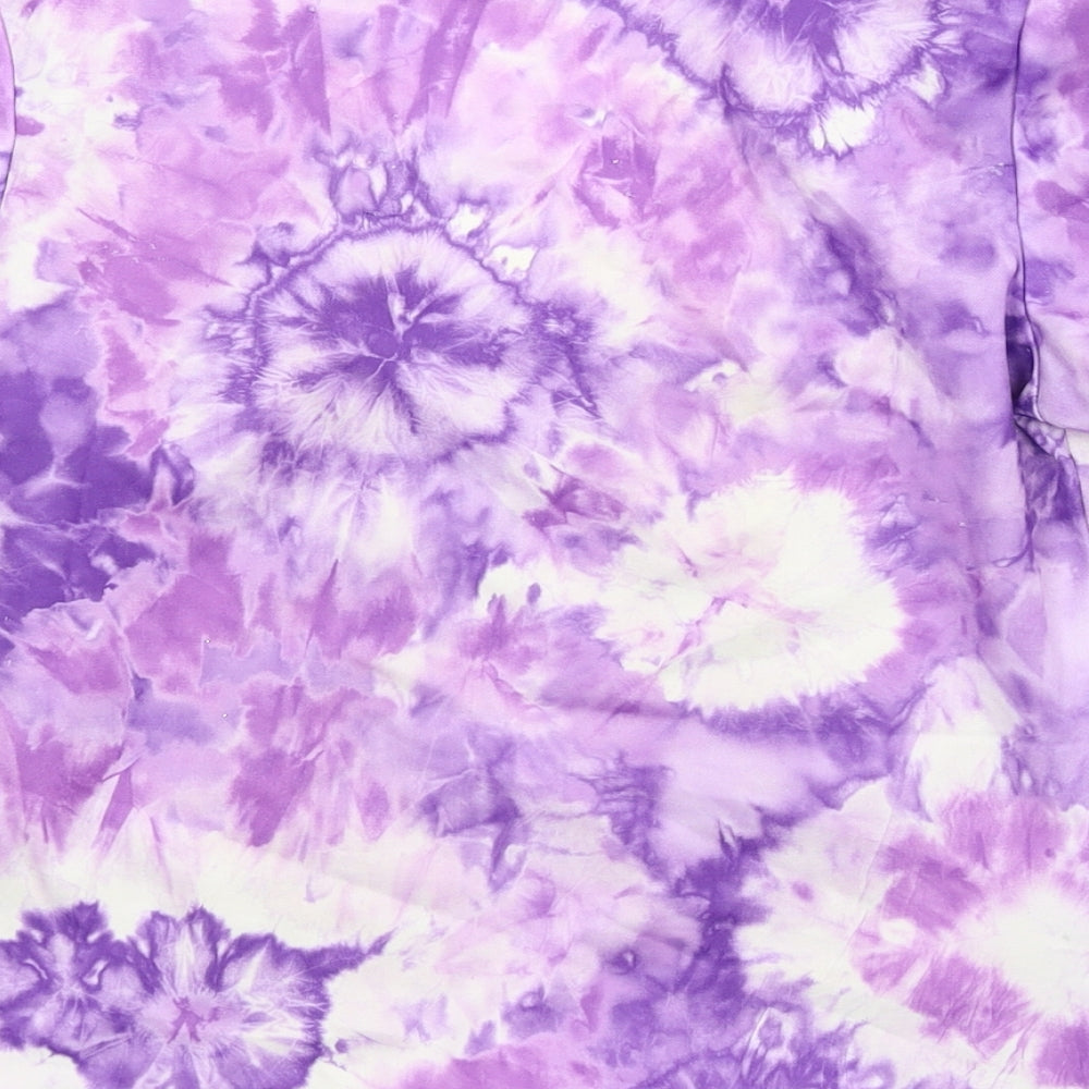 C&A Womens Purple Geometric Polyethylene Basic T-Shirt Size 14 Scoop Neck - Tie Dye