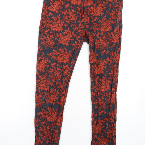 H&M Womens Orange Geometric Cotton Dress Pants Trousers Size 8 L28 in Regular Zip