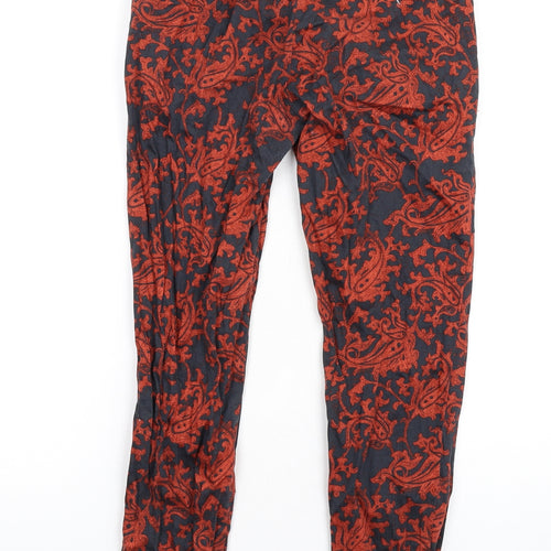 H&M Womens Orange Geometric Cotton Dress Pants Trousers Size 8 L28 in Regular Zip