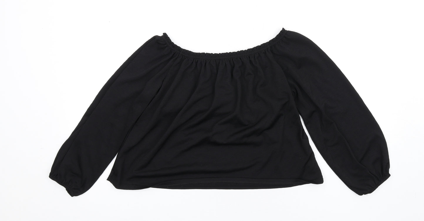 Bershka Womens Black Polyester Basic T-Shirt Size S Off the Shoulder