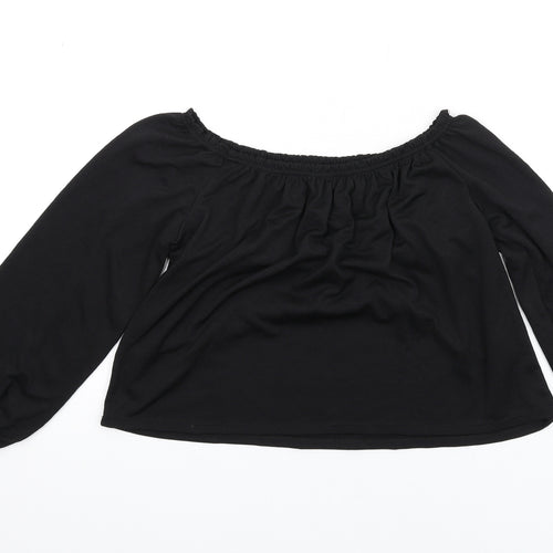 Bershka Womens Black Polyester Basic T-Shirt Size S Off the Shoulder
