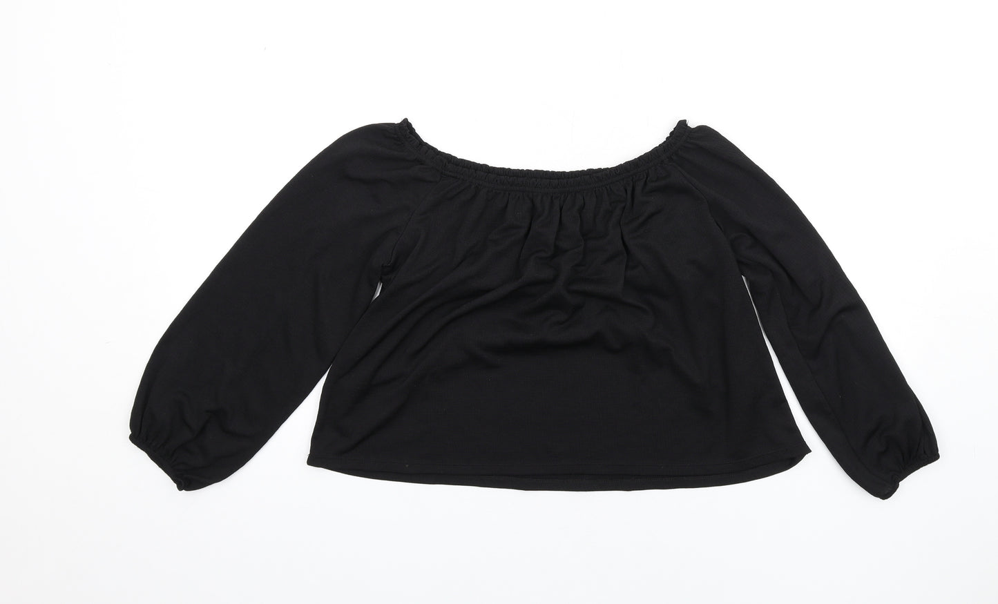 Bershka Womens Black Polyester Basic T-Shirt Size S Off the Shoulder