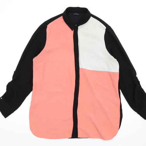 River Island Womens Pink Colourblock Polyester Basic Button-Up Size 12 Collared