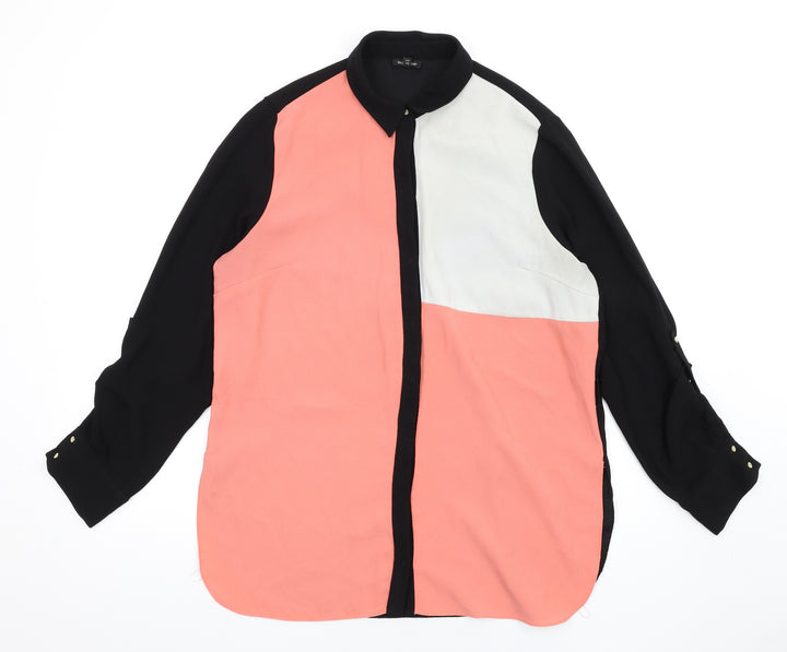 River Island Womens Pink Colourblock Polyester Basic Button-Up Size 12 Collared