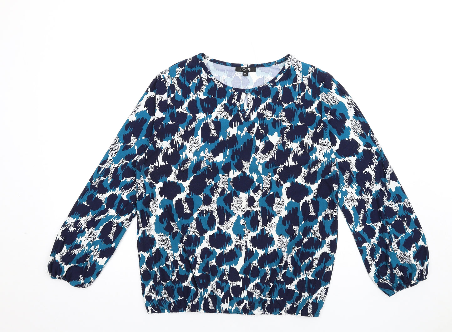 Ellie B Womens Blue Geometric Polyester Basic T-Shirt Size M Round Neck