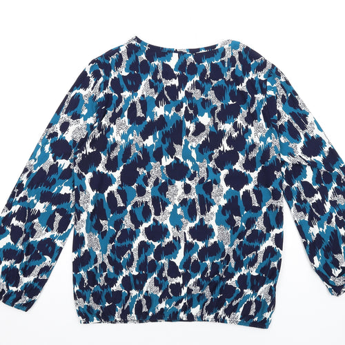 Ellie B Womens Blue Geometric Polyester Basic T-Shirt Size M Round Neck