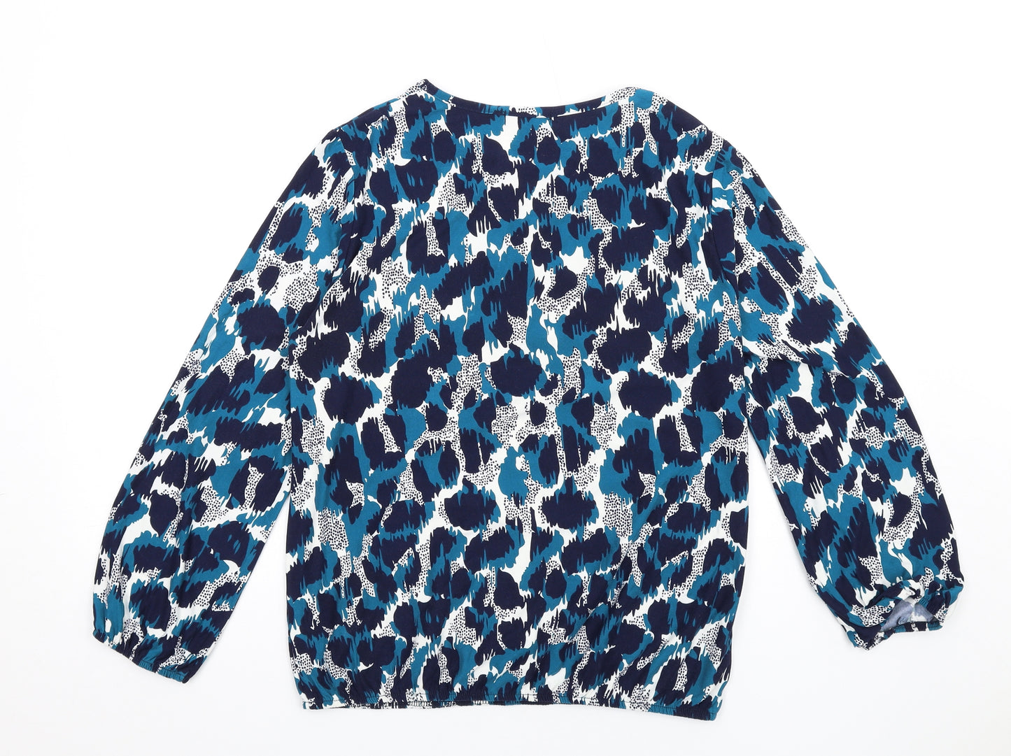 Ellie B Womens Blue Geometric Polyester Basic T-Shirt Size M Round Neck