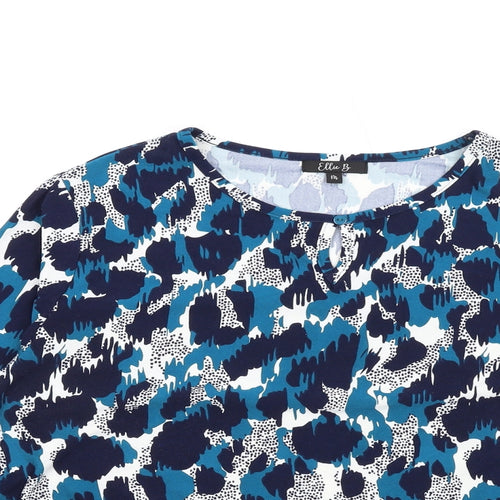 Ellie B Womens Blue Geometric Polyester Basic T-Shirt Size M Round Neck