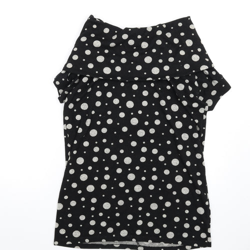 Uno Womens Black Polka Dot Acrylic A-Line Size XL Roll Neck Pullover