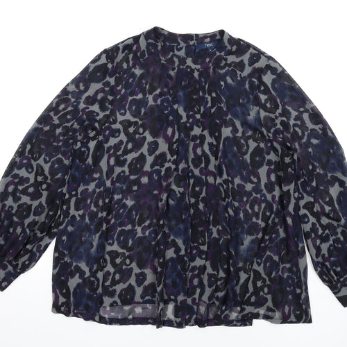 NEXT Womens Blue Geometric Polyester Basic Blouse Size 18 Round Neck