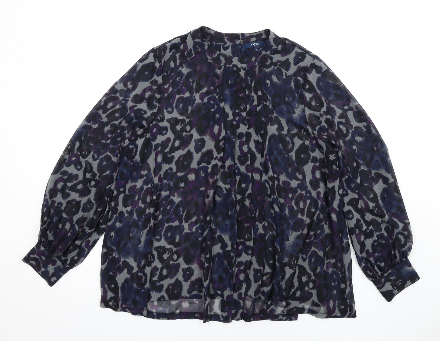 NEXT Womens Blue Geometric Polyester Basic Blouse Size 18 Round Neck