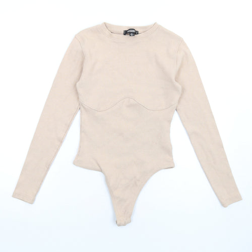 Missguided Womens Beige Polyester Bodysuit One-Piece Size 6 Snap